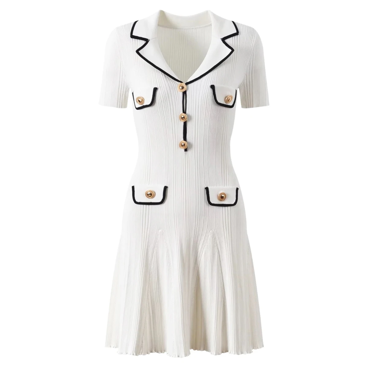 

Высокое качество, летнее новое модное классическое полосатое эластичное трикотажное облегающее женское платье с лацканами и короткими рукавами