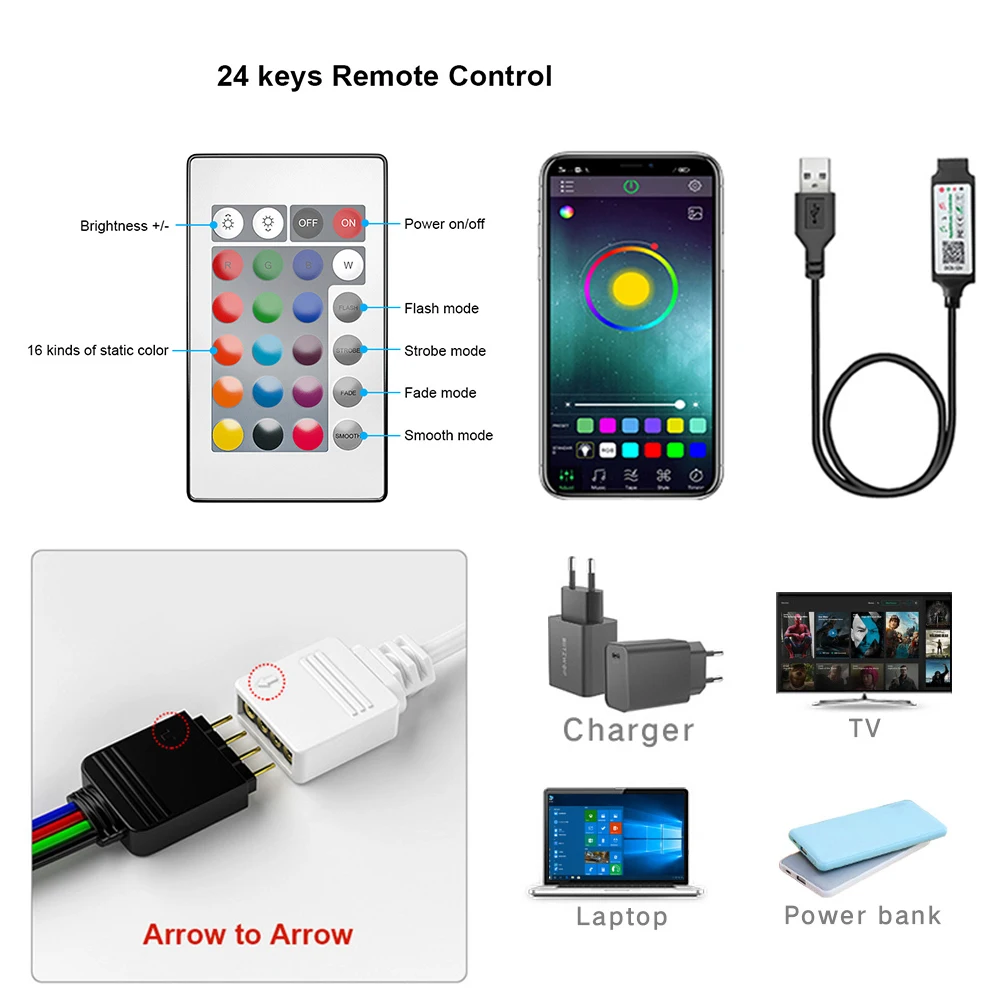 USB 5V Led Light Bluetooth APP Control Flexible Led Ribbon for Home Party Decor TV Backlight