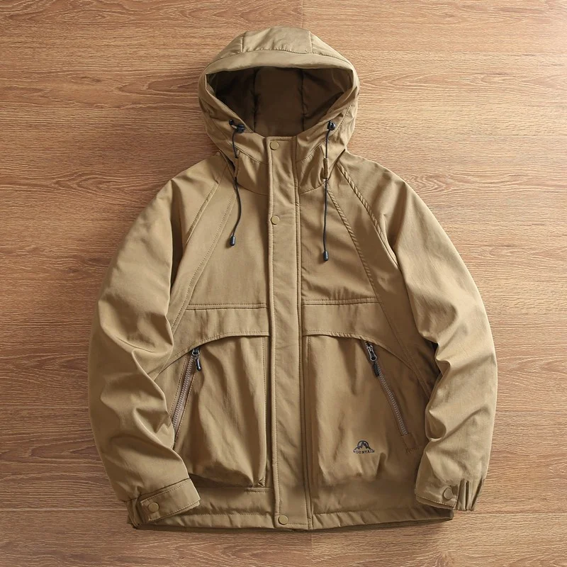 

Мужская зимняя утепленная куртка с капюшоном, ветрозащитная, водонепроницаемая, повседневная, из хлопка, модная, для работы, с длинными рукавами, свободного кроя