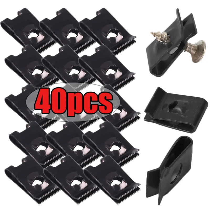 Car Black Screw Base  U Clips Metal Fastener Fender Bumper Protection Clip Self-Tapping U-shaped Screw Clip Car Accessories