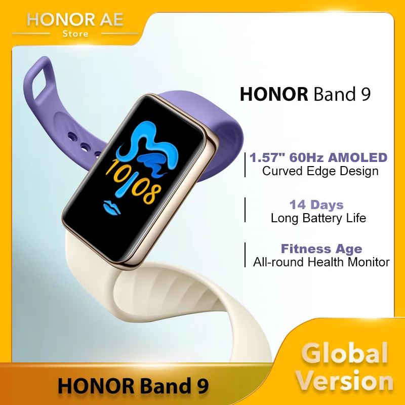 

Global Version HONOR Band 9 1.57 Inches AMOLED 60Hz Display 14-Days Battery 96 Workout Modes All-day Monitor