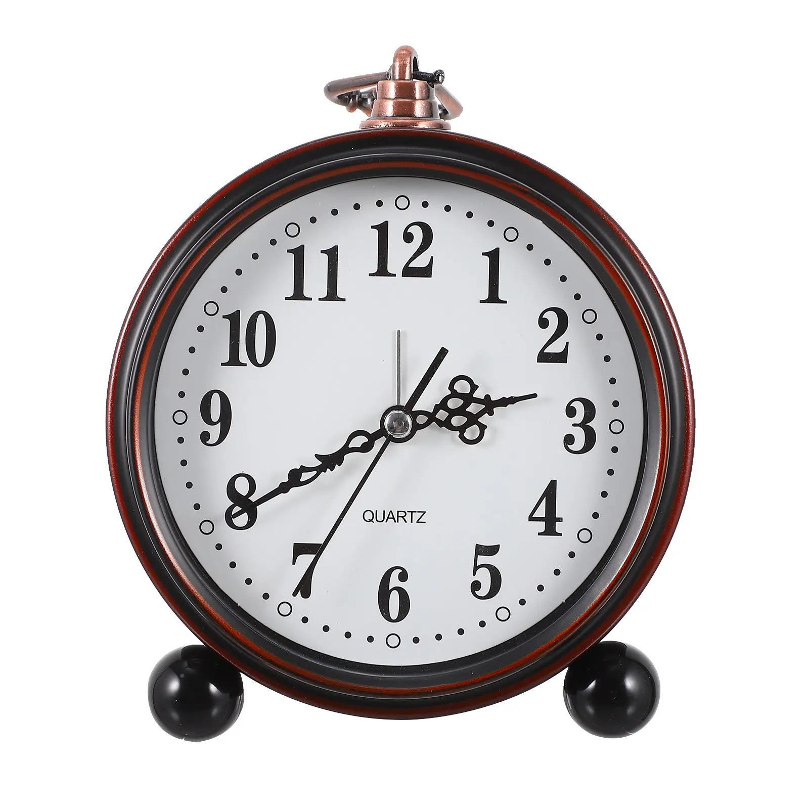 Vintage European Pastoral Style Mute Table Clock with Silent Sweeping Movement Desktop Bedside Alarm Clock for Bedroom Living