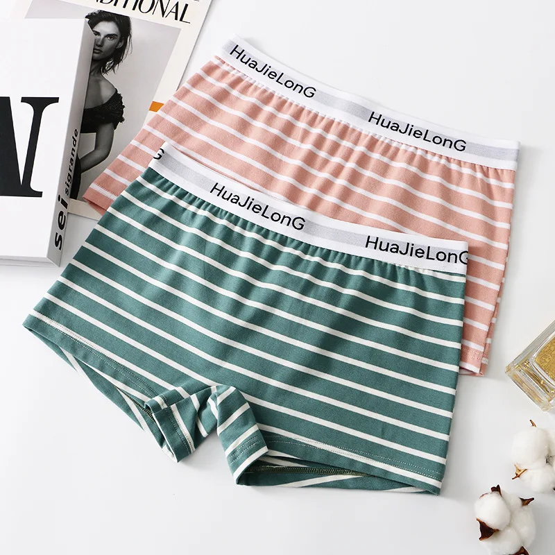 Women\'s Fashionable Striped Trunks Mid Waisted Slim Fit Boxer Shorts Girls Cotton Breathable Thin Comfortable Aro Pants Homewear