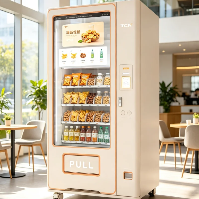 Unmanned Vending Machine Equipped With Monitoring Camera Cashless Payment System For Snack Drink Operation On Campus Community