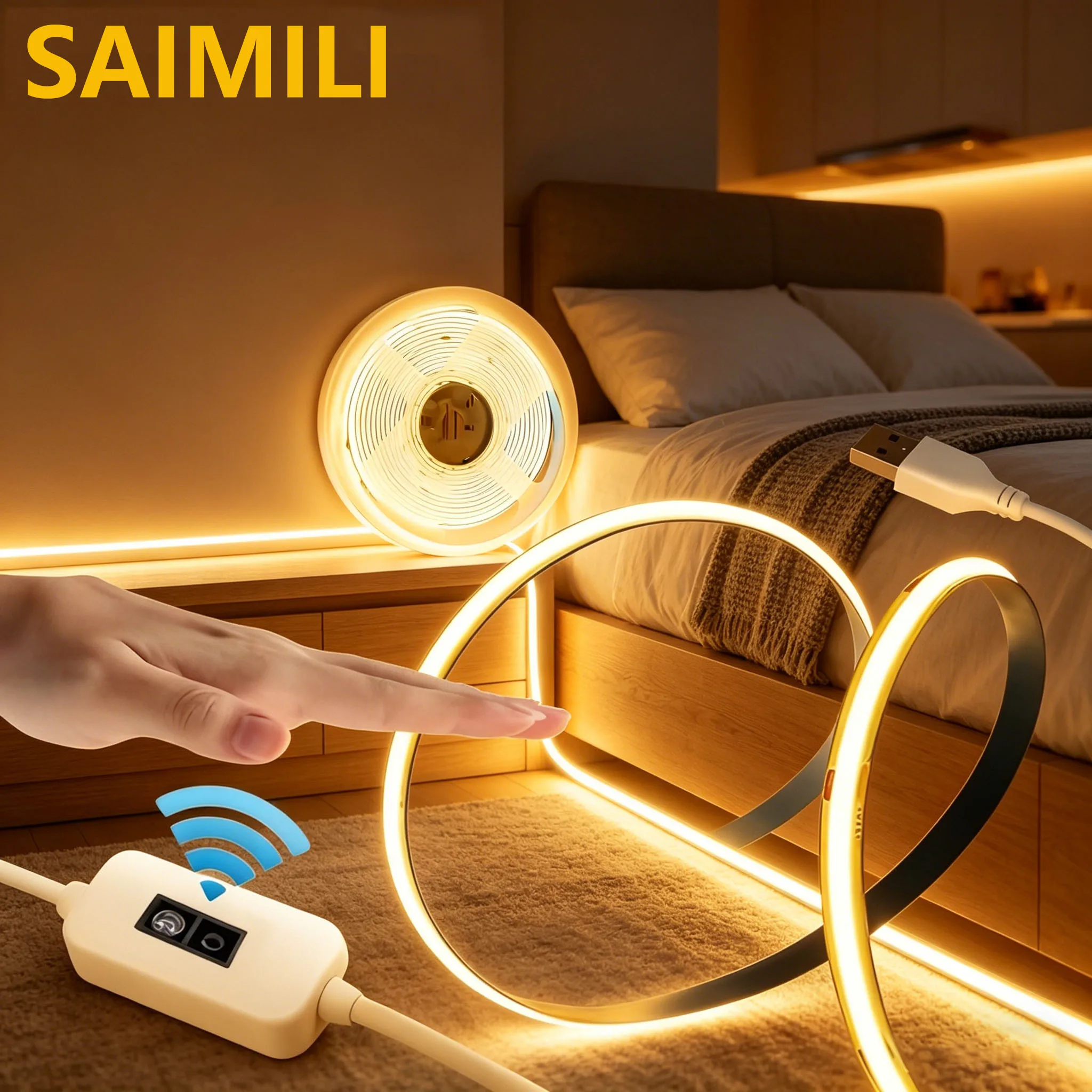 Hand Wave Sensor COB LED Strip Light Linear Lighting USB Flexible Cuttable COB Tape Light with Motion Sensor for Room Decoration