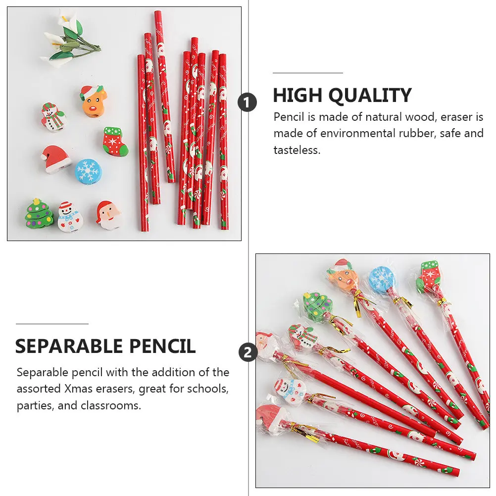 

25Pcs Christmas Pencils Natural Wood with Eco Friendly Erasers Cartoon Design School Supplies for Kids Classroom Party Sketch