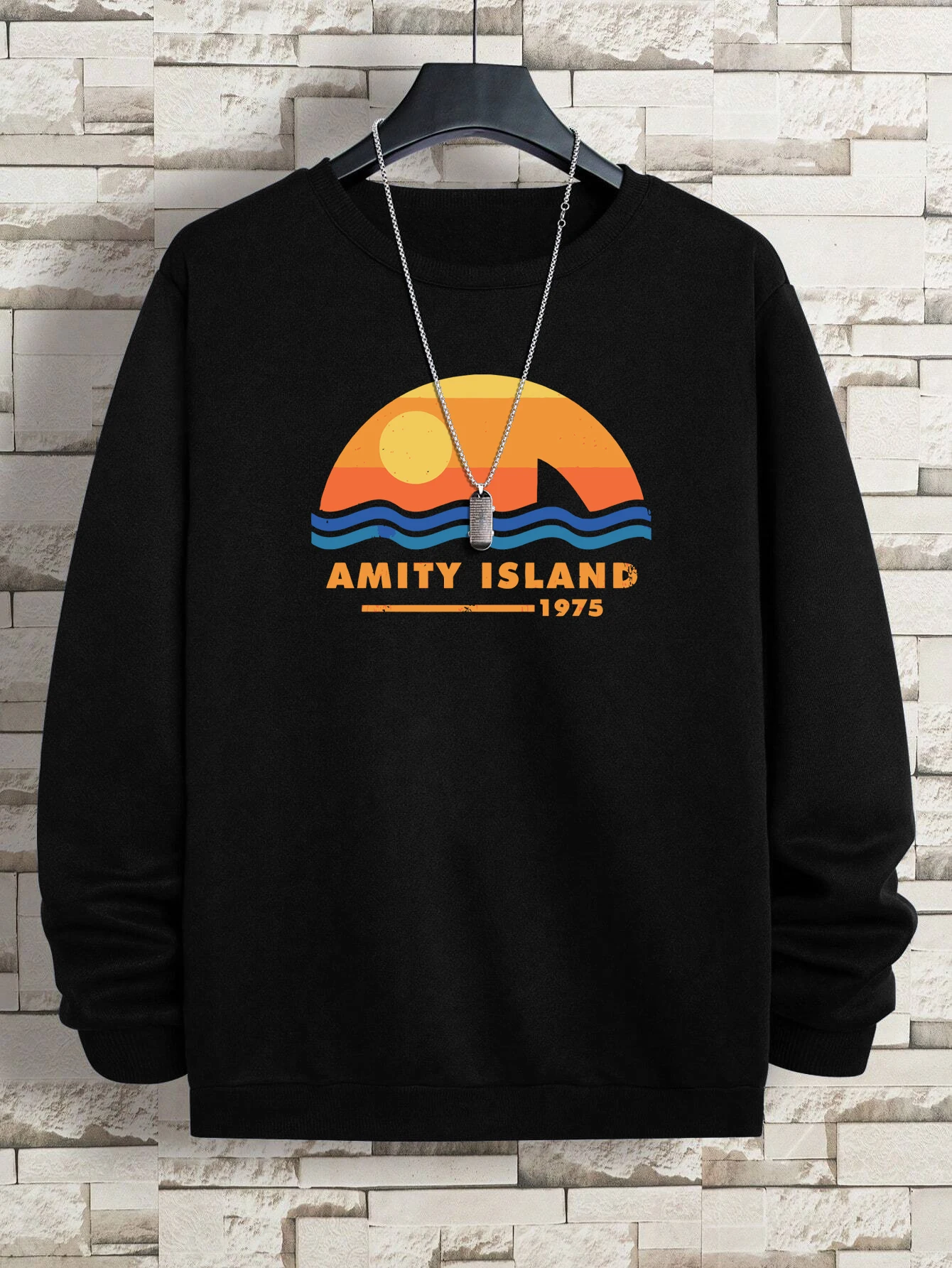 Amity Island 1975 Men's Sweatshirt Fashion Casual PulloverAutumn Big Size Fleece Hooded Simple fur-liner Sportswears