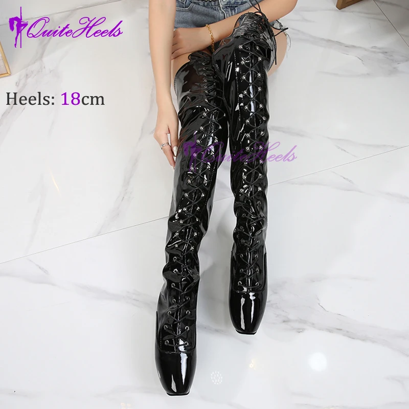 Scream Black Women Over Knee Long Ballet Boots 18cm Spike Heel Ultra High 7\