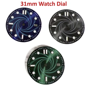 31mm Sunburst Wave Vortex Texture Dial for NH35 Automatic Movement Watch Mod Accessories Silver Markers Green 