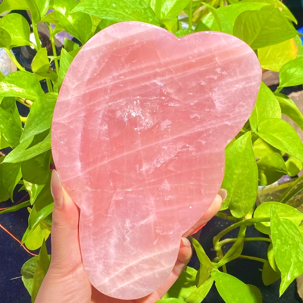 

300-600 г тарелка из розового кварца, чаша, блюдо, ручная работа, кристалл, подарок, украшение для дома, поднос произвольной формы, кварцевые кристаллы, чакра, камень Джем