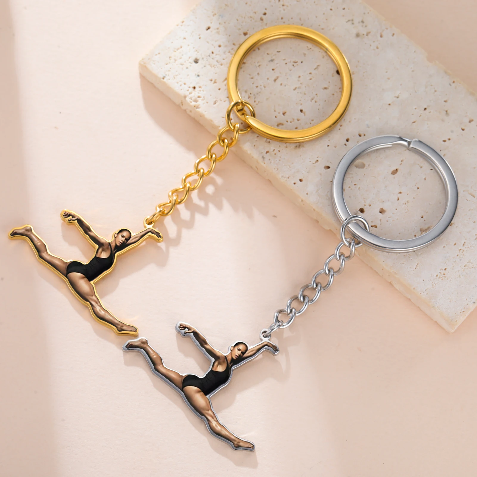COOLTIME الملونة المطبوعة اليوغا المفاتيح سلسلة مفاتيح من الفولاذ المقاوم للصدأ أنيق إكسسوارات رياضية للجنسين مجوهرات لعشاق اليوغا