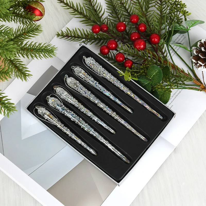 

Christmas decoration supplies box colorful transparent glass ice strips hanging Christmas tree decoration hanging scene layout