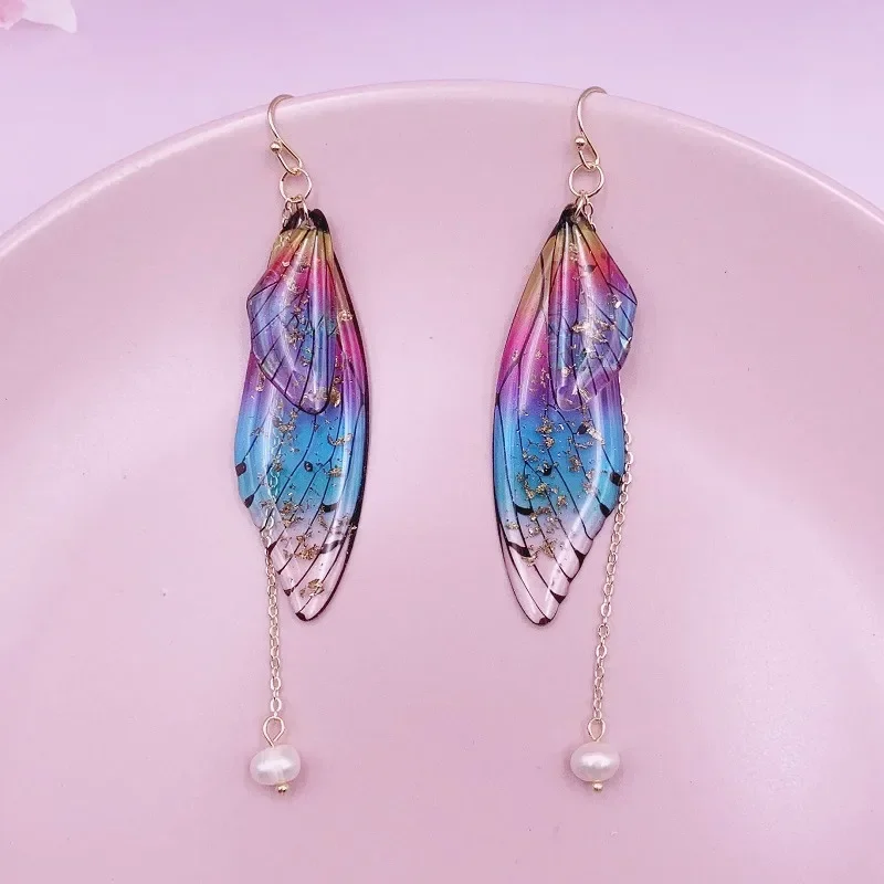 Minar Rainbow Gradient Resin Butterfly Dangle Earrings