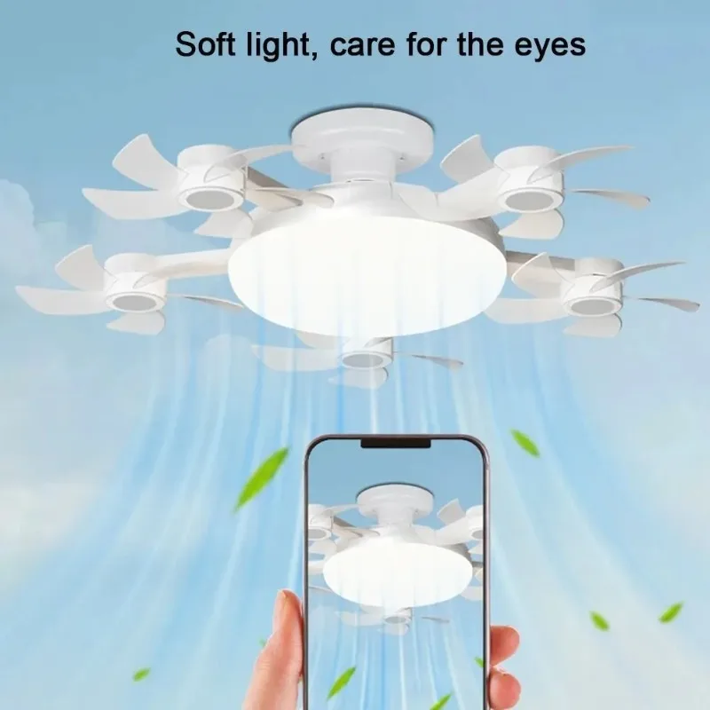 Ventilador de Teto LED Criativo com Design Inspirado em Drones, Econômico, Silencioso, Alta Velocidade e Frequência Variável para Quartos