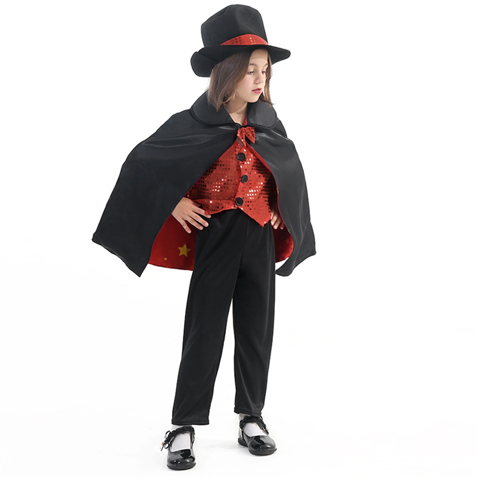 

OA Magician Enfant Cosplay Costume Vest Coat Hat Set Props For Choir Jazz Dancewear Role Play Halloween Carnival Party Suit