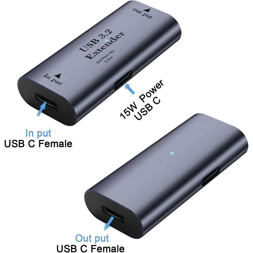 

5Gbps USB C Signal Amplifier Extender Adapter 10m/32.8ft Long-Distance Data Connector with USB C 5V/3A 15W Power Supply Port