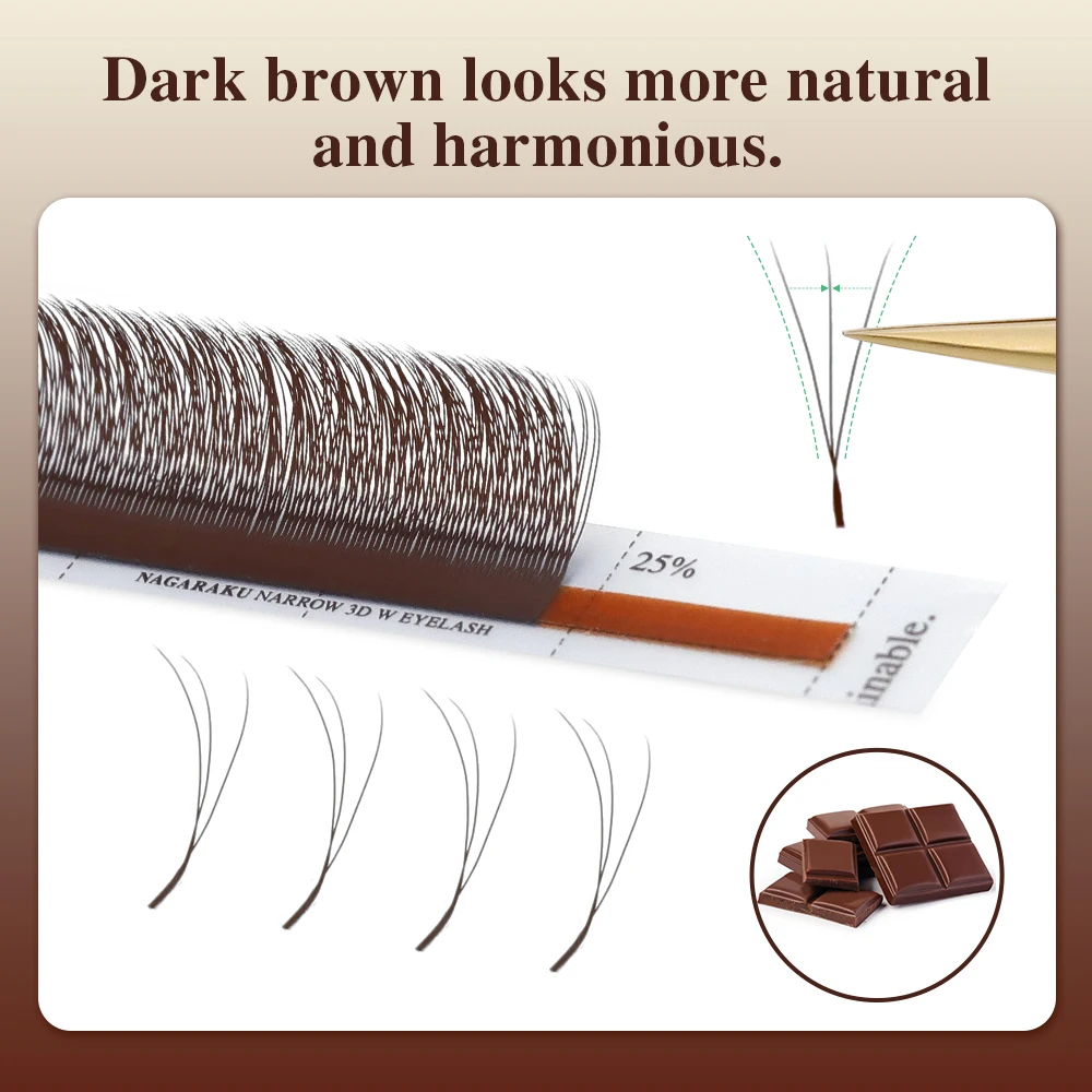NAGARAKU V-Form Schmale 3D W Wimpernverlängerung Natürlich Weich Kleiner Fächer Flauschiger Look Mesh Volumen Vorgefertigte Wimpern Dunkelbraun – Detail 3