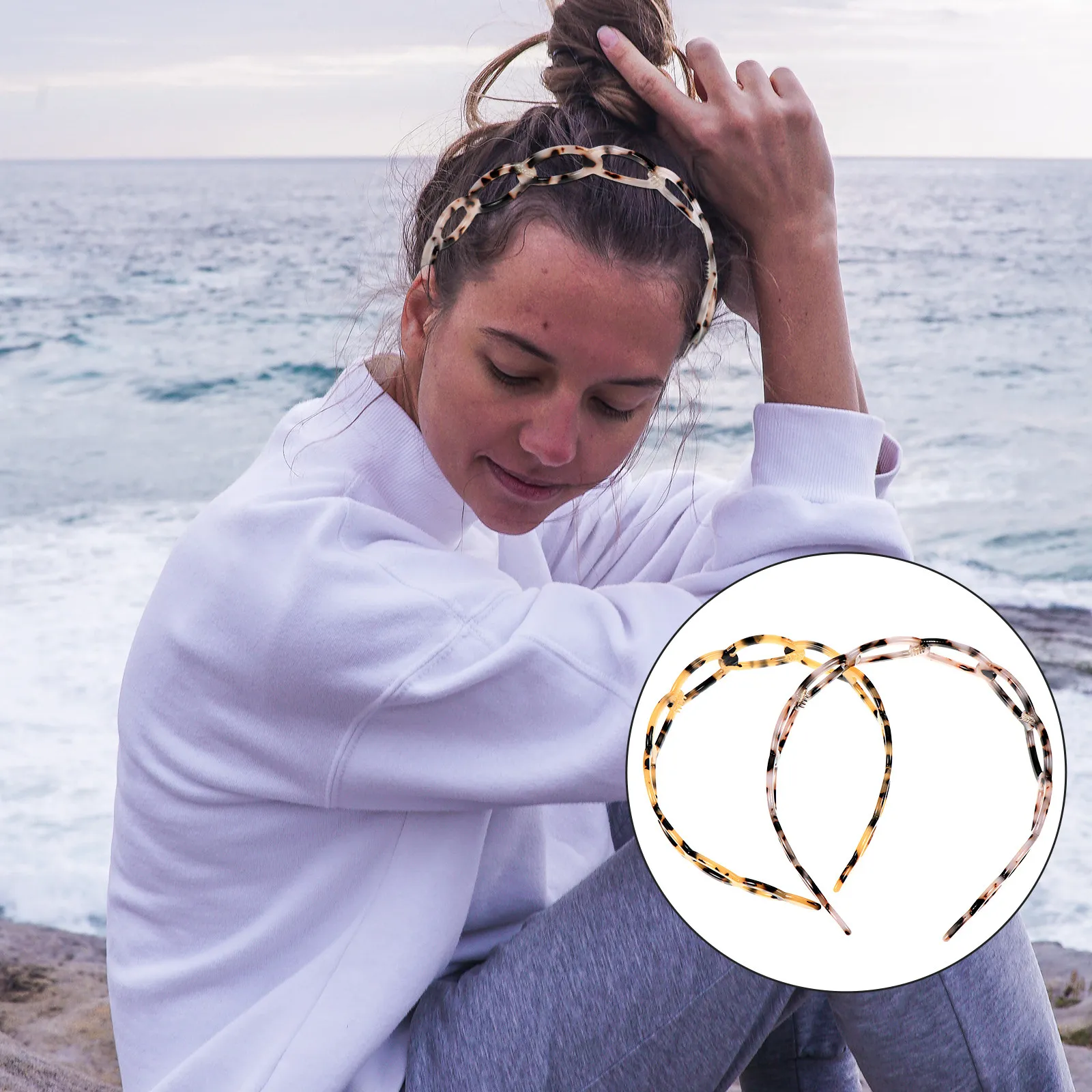 

2Pcs Tortoiseshell Hair Bands Acrylic Teeth Design Lightweight Premium Non-Slip Headband for Women Girls Everyday Wear Photo