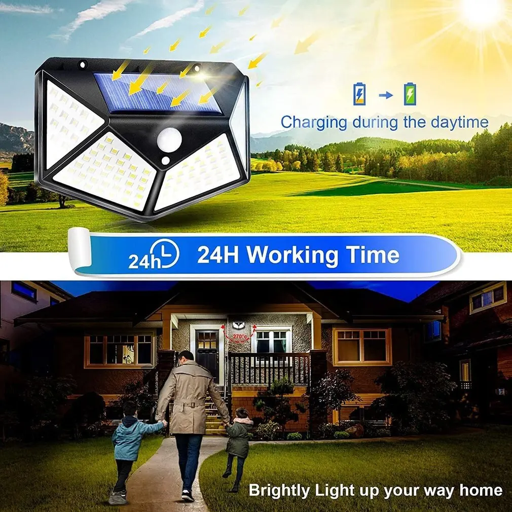 100 luci da parete solari a LED 1 pz lampada solare da esterno sensore di movimento PIR lampione solare a energia solare per luce da giardino
