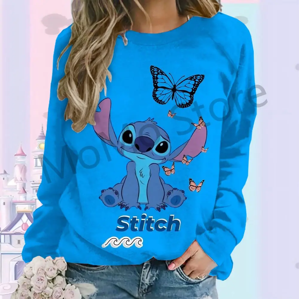 Long Sleeve Sweatshirts O Neck Disney Stitch Y2k Clothes Pullovers 3D Print High Quality Women Clothing 2024 Party New Lovely