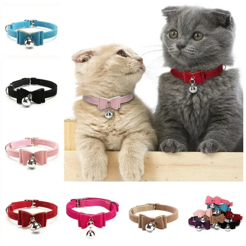 Cute Cat Velvet Bow Collar Small Puppy Pet Collars Bowknot Necklace with Bell for Dogs Cats Multicolor Ошейник От Блох Для Кота