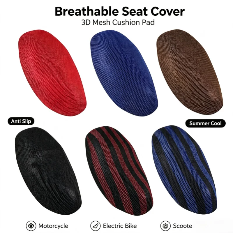 1PC Electric Bike Seat Cover 3D Mesh Breathable Anti Skid Universal Safe Material Cushion Pad For Motorcycle Scooter Summer Use