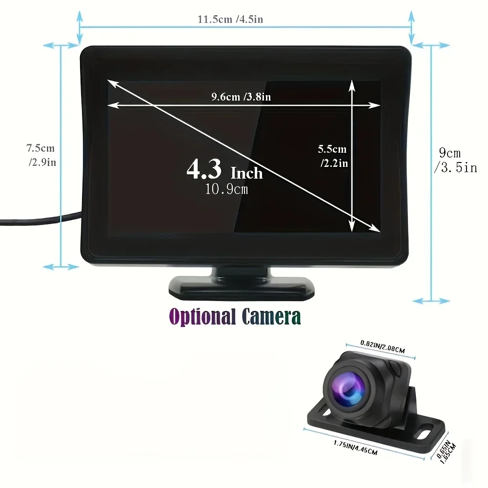 4.3inch HD Rear View Backup Camera, Car Monitor with Night Vision, Wide Angle, Safety Seat Mirror, Room Electrical Hard Wiring