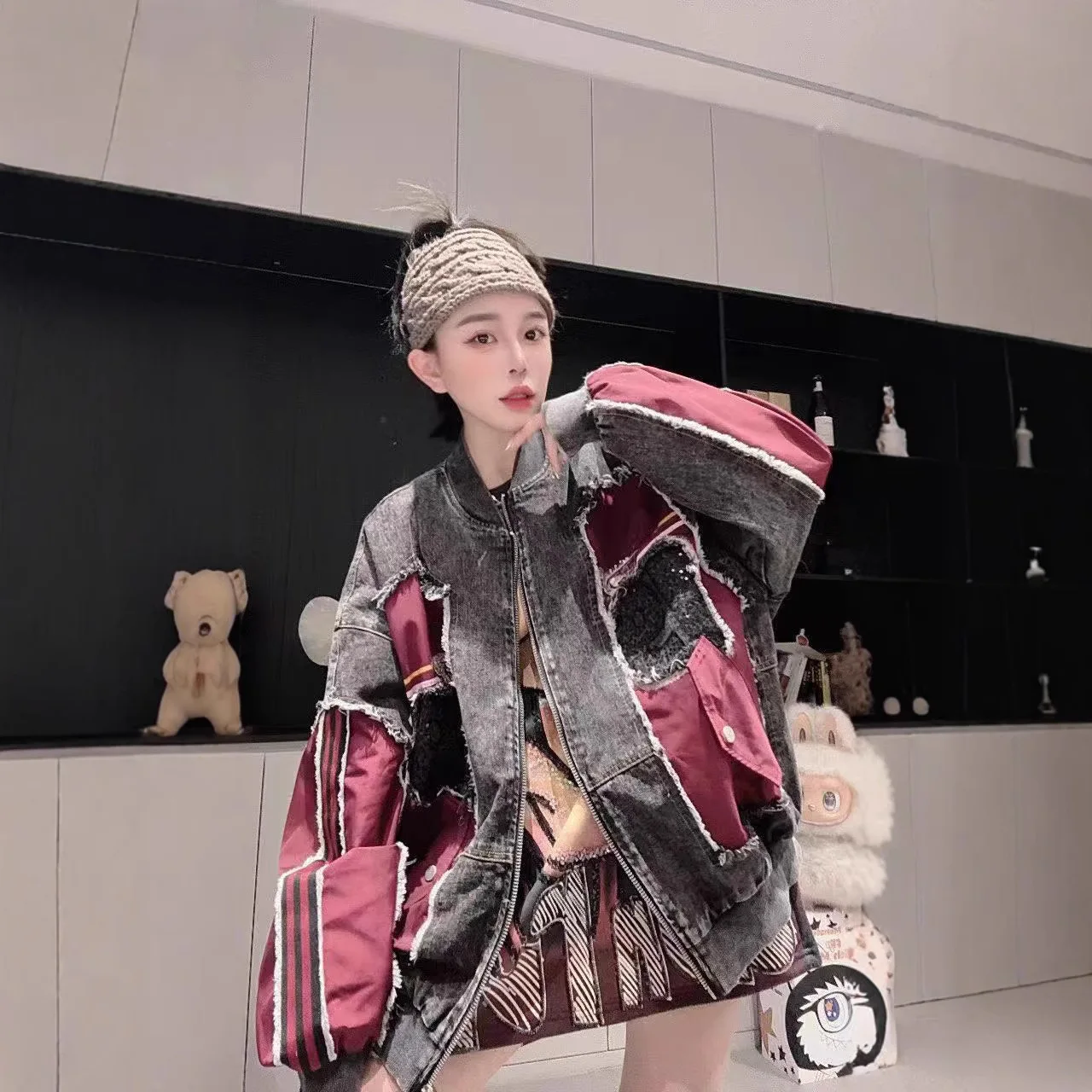 2025 봄과 가을 신상 캐주얼 데님 재킷 여성용 루즈 패션 다용도 보이프렌드 스타일 만화 재킷 스트리트 패셔니스타