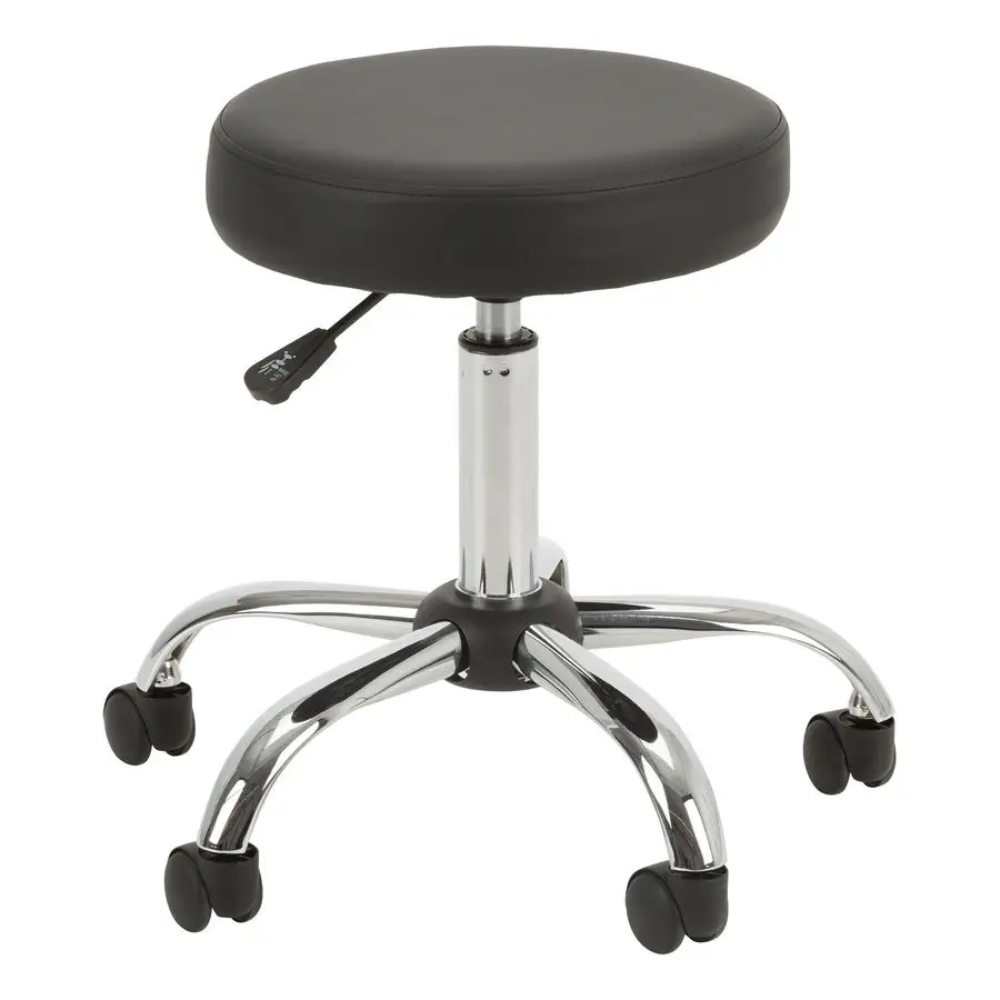 AdjustableHeight Chrome Plated Mobile Medical Stool w Extra Padding, Black