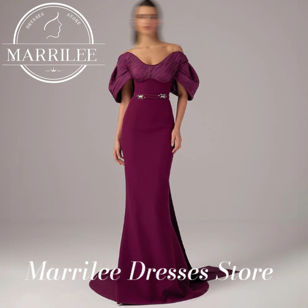 

Marrilee Customized Elegant Off The Shoulder Dramatically Pleated Puffed Sleeve Figure Hugging Mermaid Formal Evening Dress