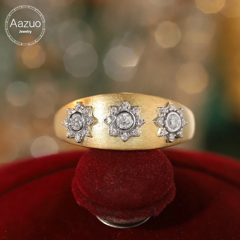 Aazuo-Bague conviviale rée en or jaune massif 18 carats pour femme, véritable diamant naturel, bijoux originaux de luxe, cadeau de fête de fiançailles, 0,20 ct