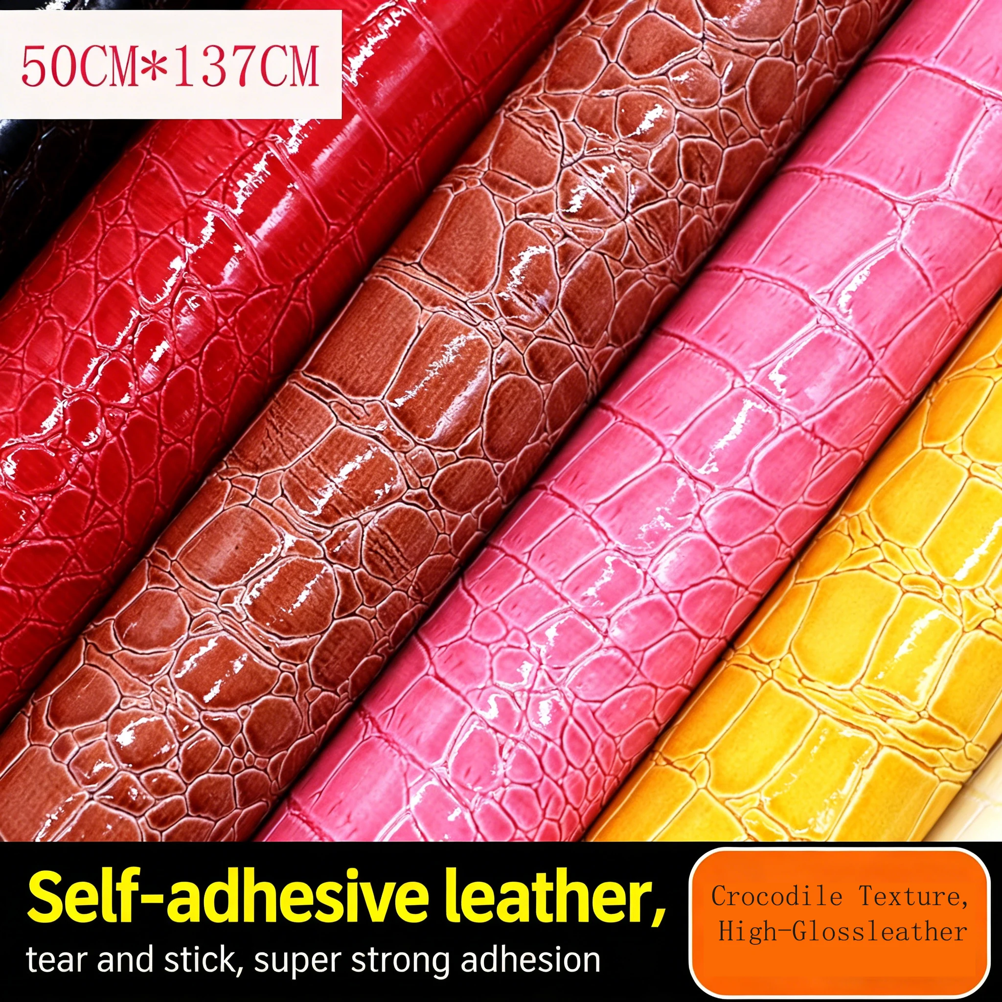

50CM*137CM Self-Adhesive Leather High-Gloss Crocodile Background Wall Decoration Sofa Seat Refurbished Repair Leather Fabric