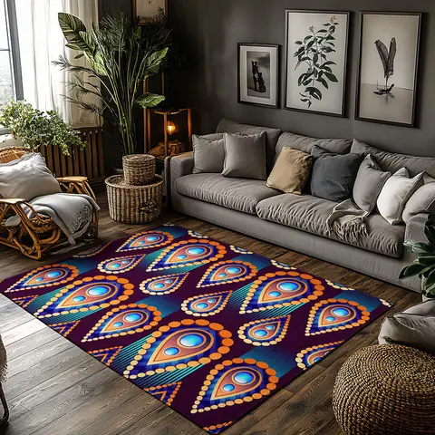 Unique Persian Area Rug Bohemian Floor Mat Modern Home Decor Tribal Pattern Non-Slip Rug Living Room Carpet Washable Floor Cover