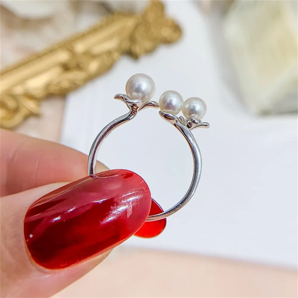 DIY Pearl Ring Accessories S925 Sterling Silver Ring with Empty Duo Bead Edition Ring Jewelry Set for Women Fit 3-6mm Round Bead