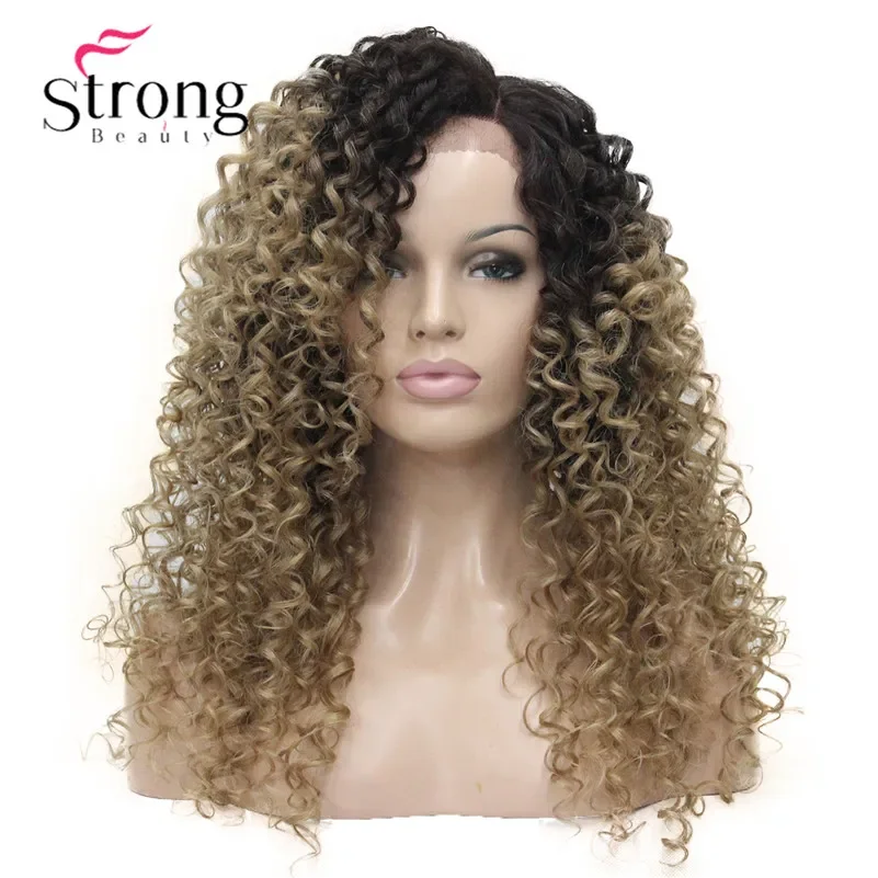 StrongBeauty Long Heat Resistant Blonde Ombre Kinky Curly Lace Front Long Wig Synthetic Lace Wigs