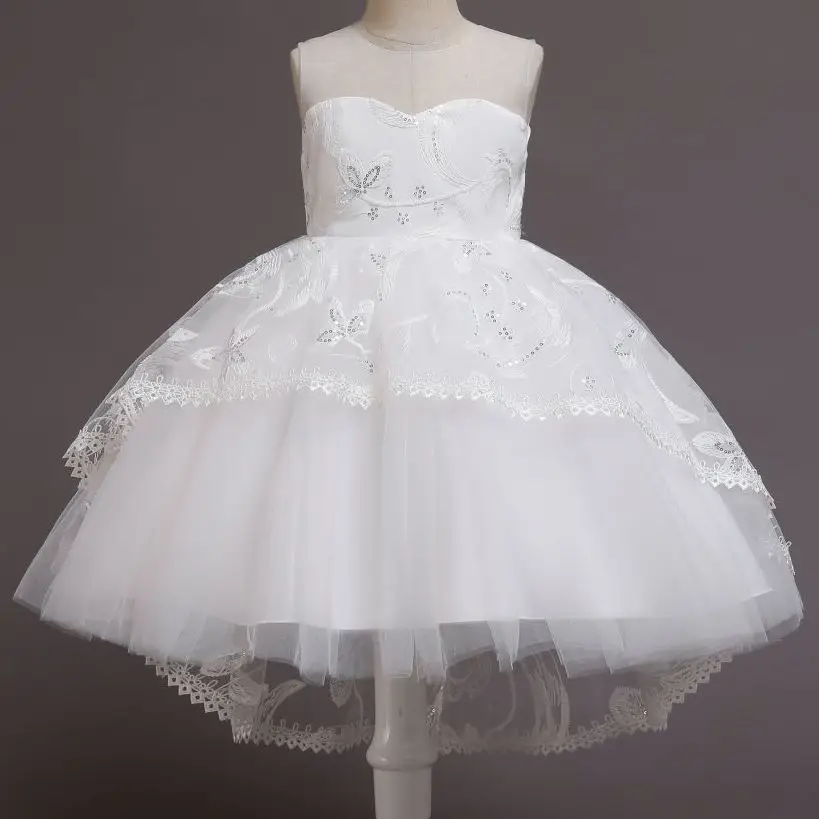 

Tulle Lace Flower Girls Princess Dress For Children Performance Sequin Eleghant Bridesmaid Costumes Kids Ball Gown Wedding Party