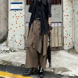 Genderless Trendy Skirt Gothic Dark Style Loose Hakama Pants Wide Leg Pants 2024  Large Size Design Samurai Pants Men Clothing