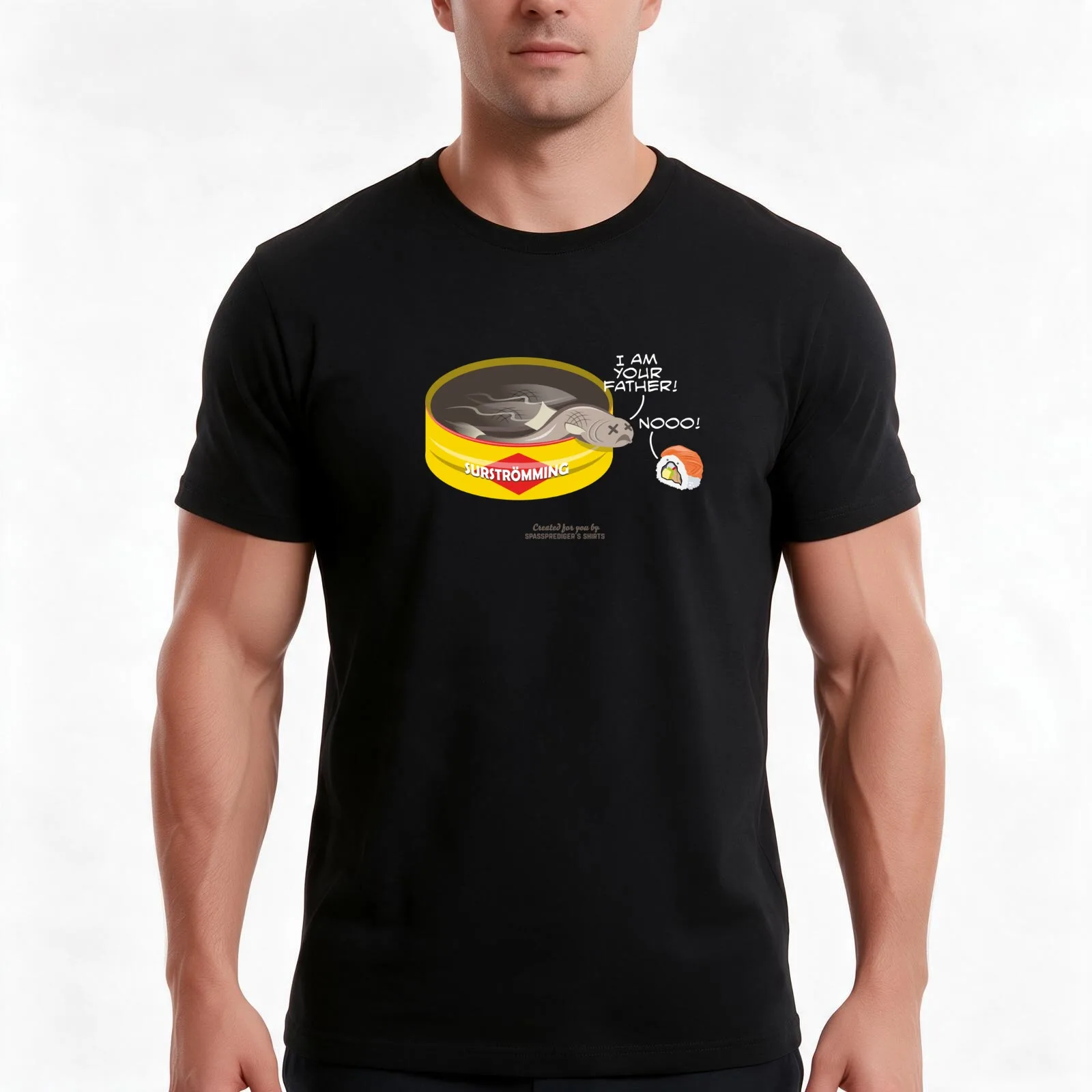 Surstromming & Sushi T-Shirt, Summer Casual Cotton Tee, Oversized Streetwear Tops, Vintage Graphic Print, Loose Fit Short Sleeve