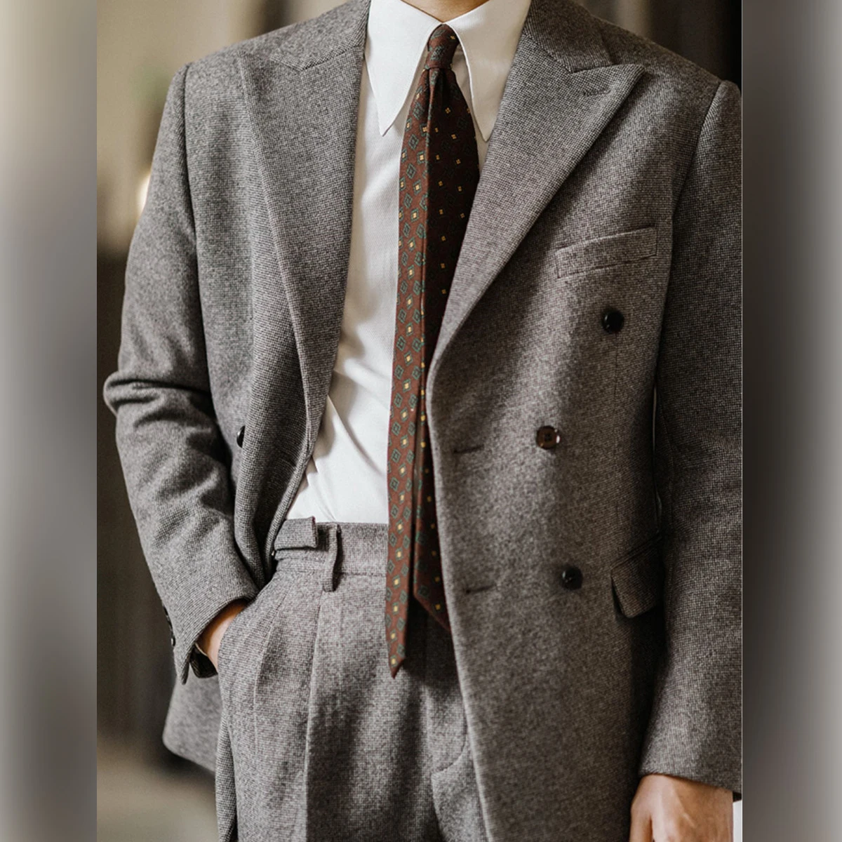 

Осень-зима, толстый шерстяной теплый двубортный костюм, мужской британский стиль, банкетный повседневный костюм с остроконечными лацканами Traje De Hombre 2025