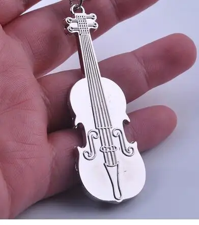 

100pcs/lot fashion woman man Mini Creative Violin Charm Music Keyring Keychain Metal Key Ring