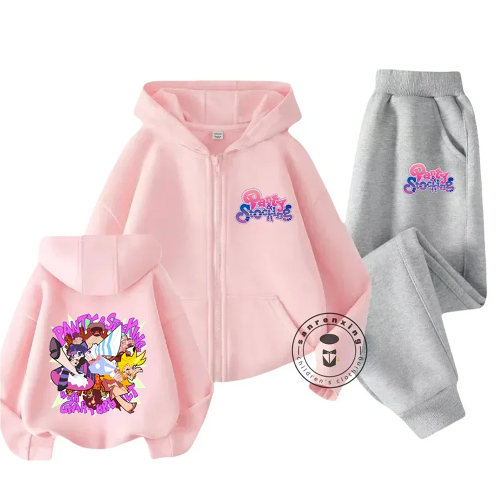 Panty Stocking Children Zipper Hoodie Set Cartoon Print Autumn Winter Long Sleeve Sweatshirt Boys Girls Casual Cool Cover