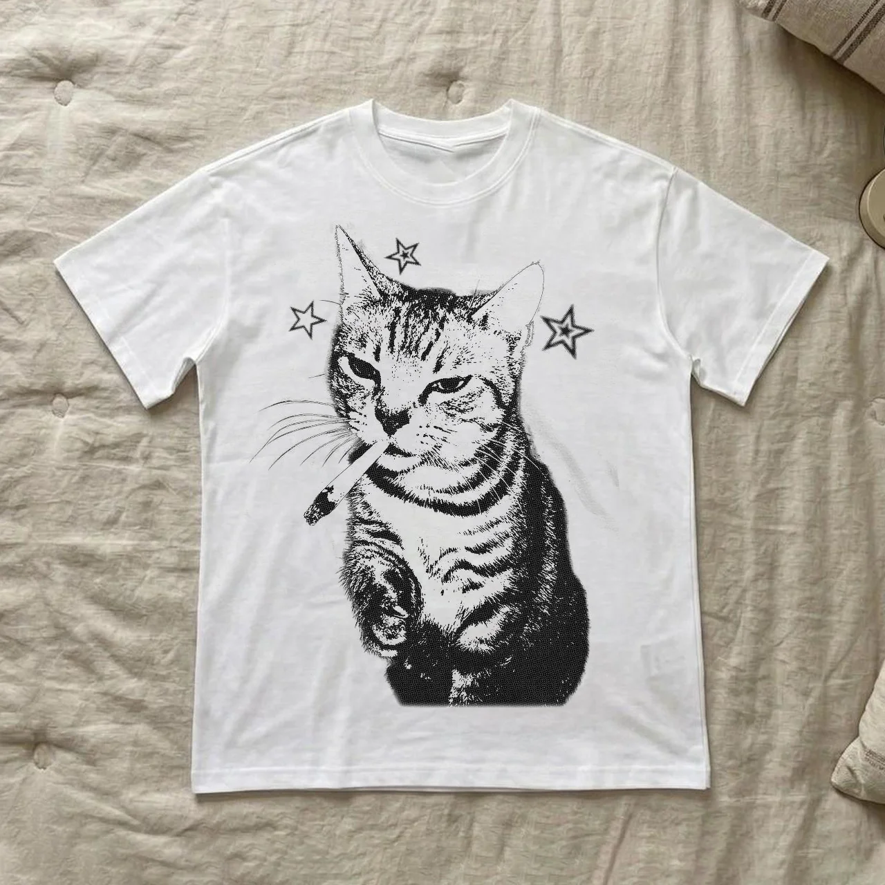 2026 Sommer Harajuku T-Shirts mit Buchstabengrafik Y2k Oberteile Katzen-Print Damen High Street T-Shirt Streetwear Vintage Tee Kleidung – Detail 6