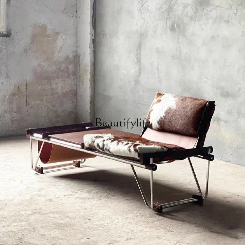 02 ls 18 مقعد من جلد البقر، كرسي صحف، كرسي ترفيهي إيطالي من الفولاذ المقاوم للصدأ Bauhaus من القرون الوسطى #2