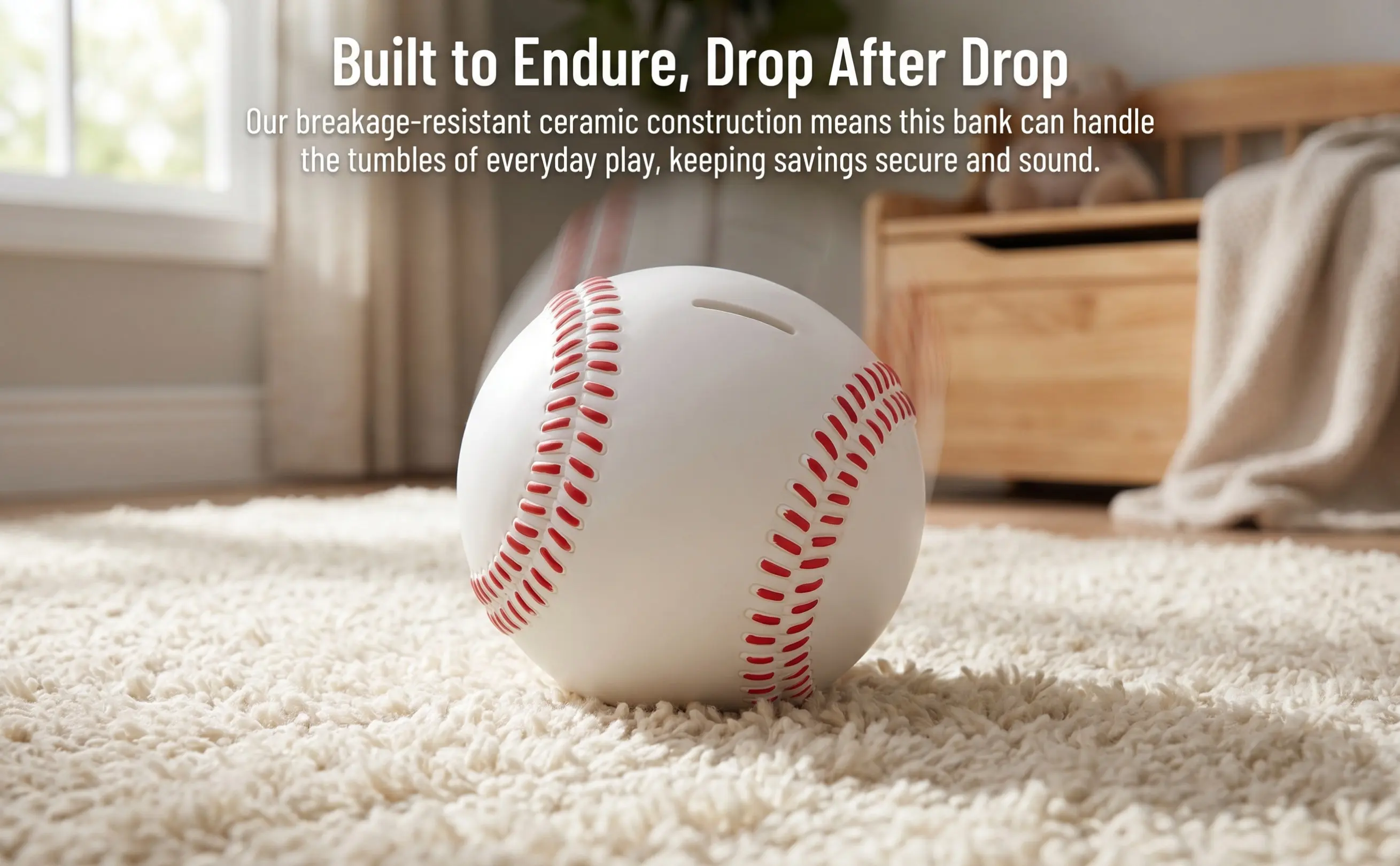 6 Inch Plastic Baseball Piggy Bank White Savings Bank for Room Sports Decor Coin Storage Jar First Money Box