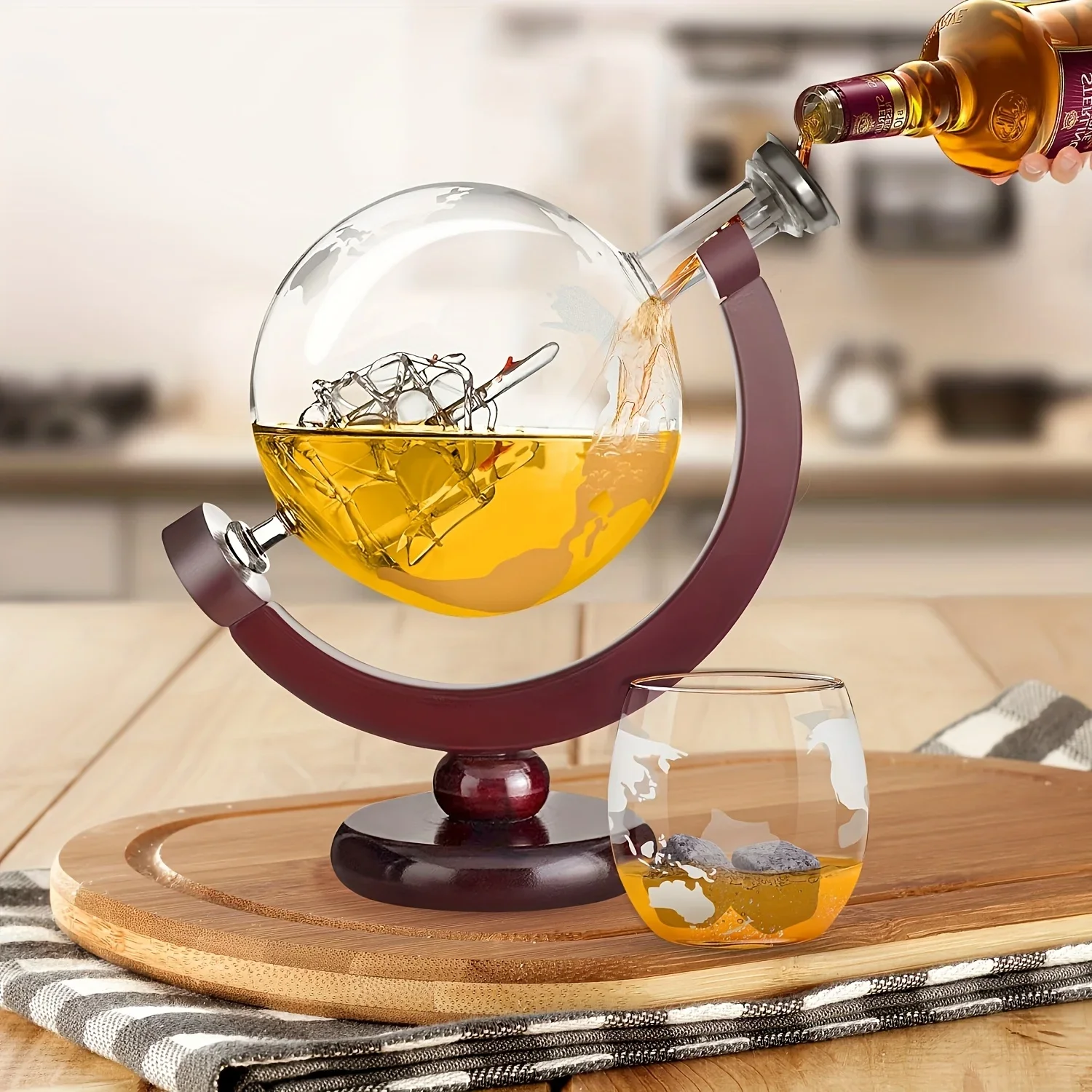 Amazon Globe Decanter Whiskey Glass Set with Map Bar Tools Gift for Men