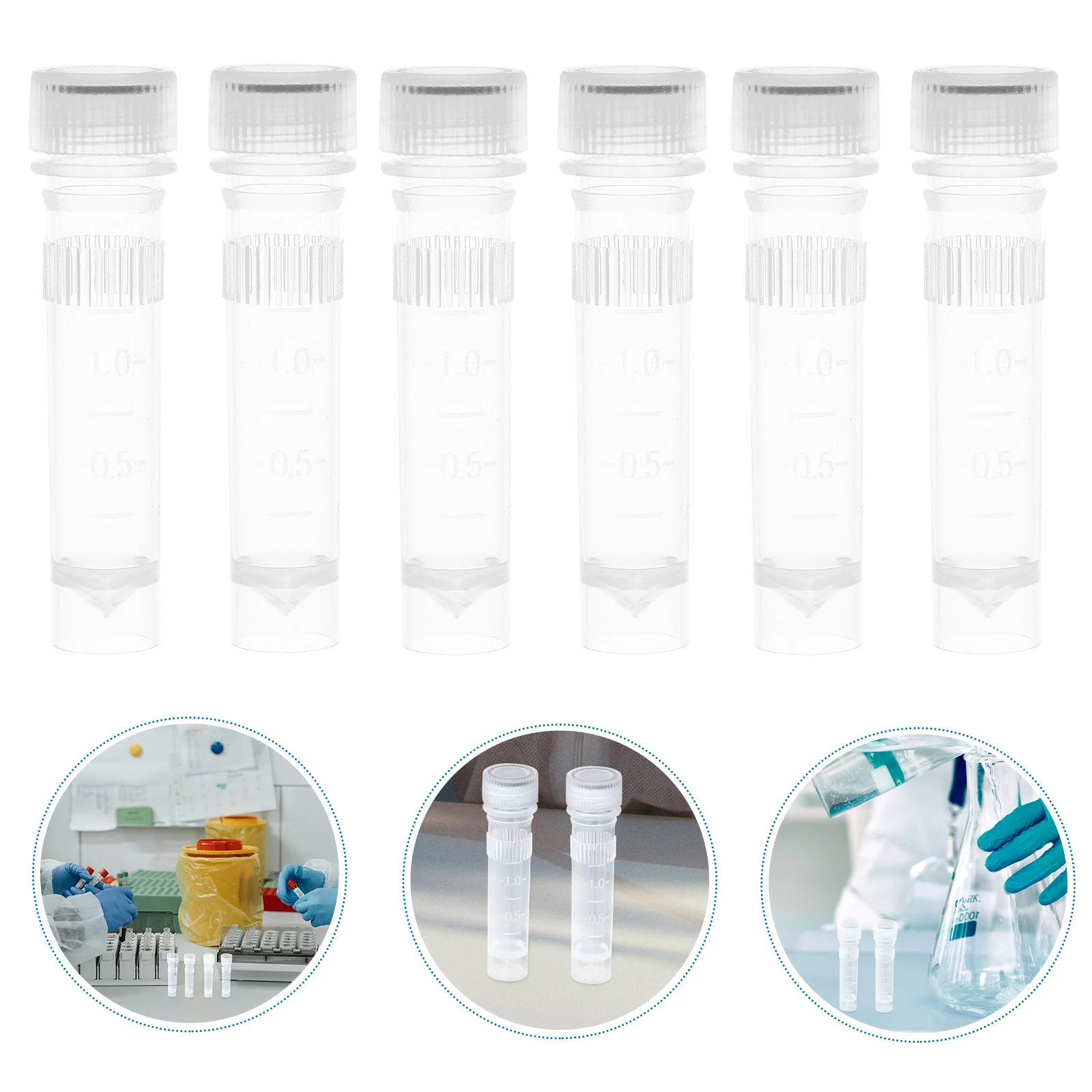 

50 Pcs Cryovial Clear Tube Containers Freezing Tubes with Lids Plastic Sample Test Vials Sampling Storage