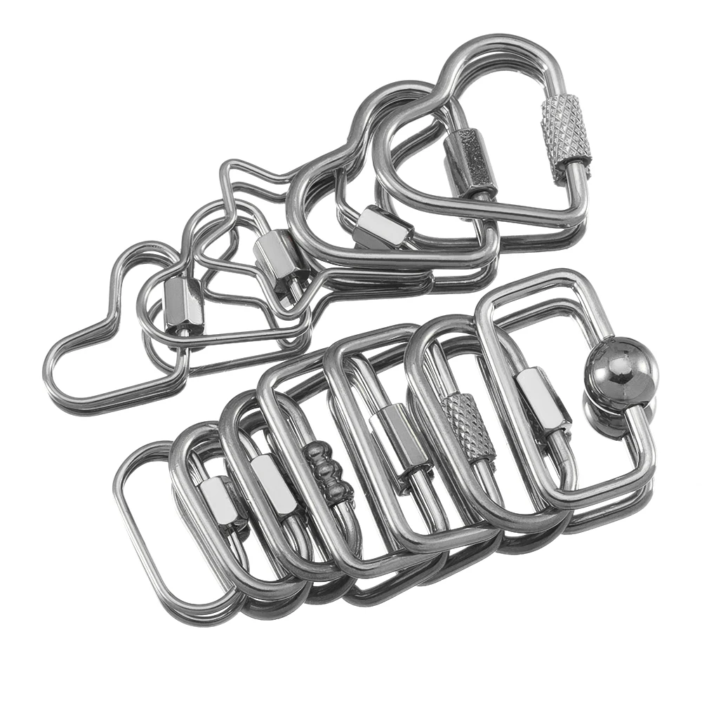 5pcs Stainless Steel Heart Star Square Screw Locking Clasps Big Carabiner Hooks Connectors DIY Necklace Bracelet Making Supplies
