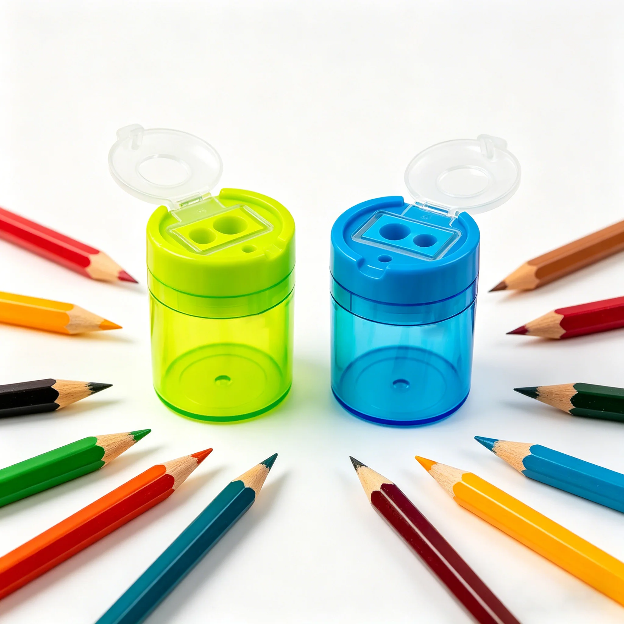 Round Double-Hole Sharp Pencil Sharpener -igh-Quality Plastic Design with Sharp Blades for Precise Sharpening