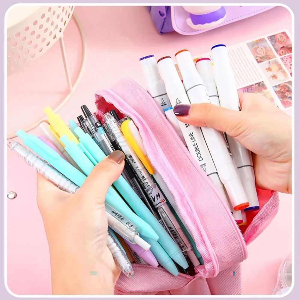 Astuccio per matite con stampa simpatico cartone animato Astuccio per penne in pelle a doppio strato Borsa per cancelleria portatile impermeabile Regalo per studenti