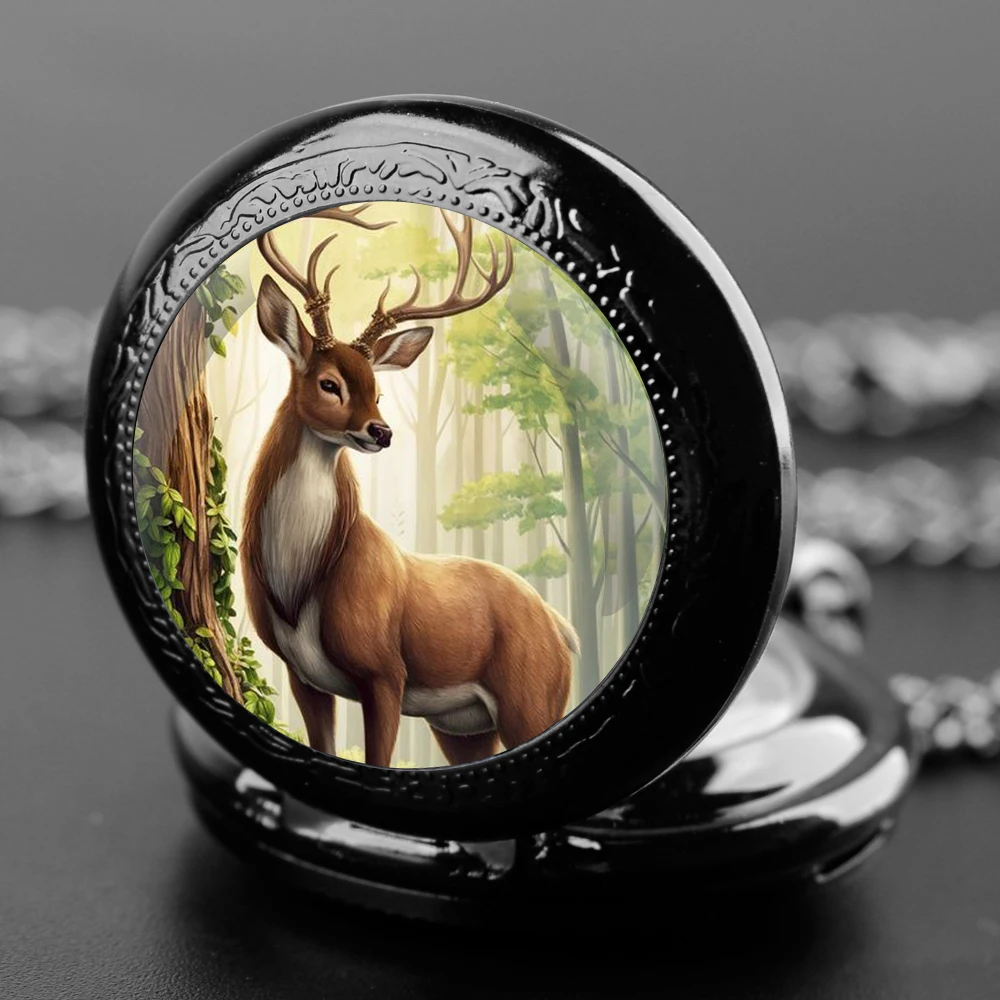 Montre de Poche à Quartz en Verre de Cerf avec Cadran en Chiffre Arabe Durable, Cadeau Extraordinaire pour Homme et Enfant